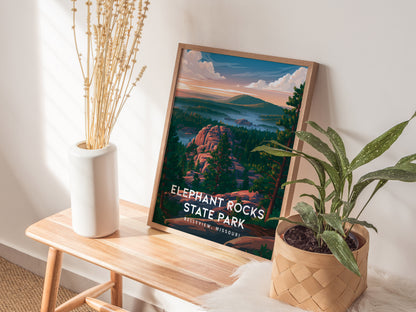 Elephant Rocks State Park, Belleview, Missouri Poster | Ancient Granite Boulders Travel Wall Art — styled in a modern interio