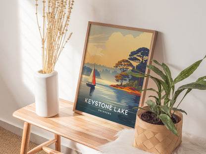 Keystone Lake, Oklahoma Poster | Lakeside Vacation Wall Art — styled in a modern interior