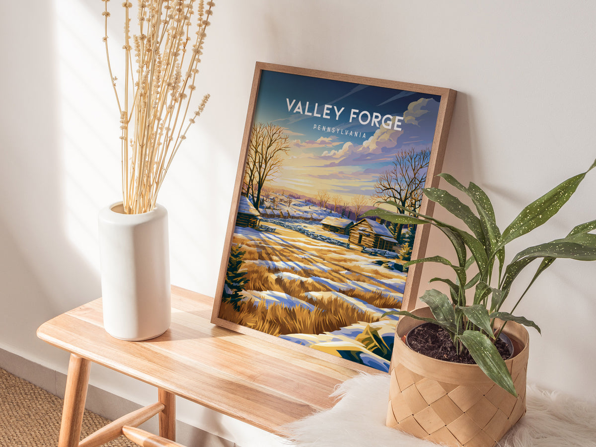 Valley Forge, Pennsylvania Poster | Historic Winter Encampment Travel Wall Art — styled in a modern interior