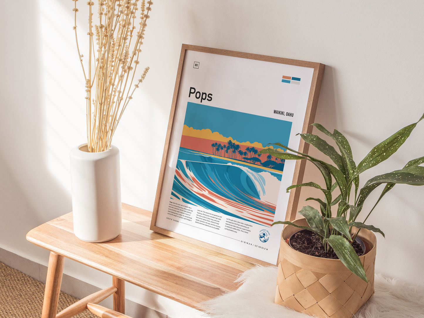 Populars, Hawaii Poster | Golden Hour Surf Break Wall Art — styled in a modern interior