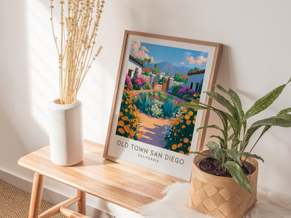 Old Town San Diego Matte Border Poster | California Travel Wall Art — styled in a modern interior