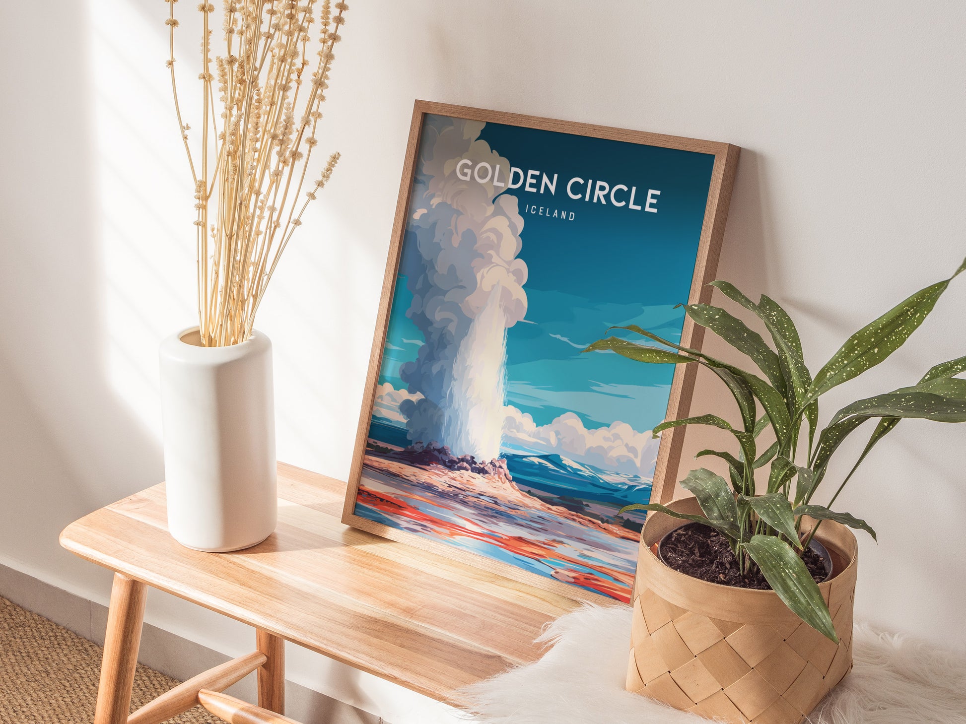 Golden Circle, Iceland Poster | Geysers & Waterfalls Nordic Wall Art — styled in a modern interior