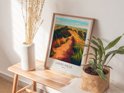 Loess Hills Matte Border Poster | Iowa Travel Wall Art — styled in a modern interior