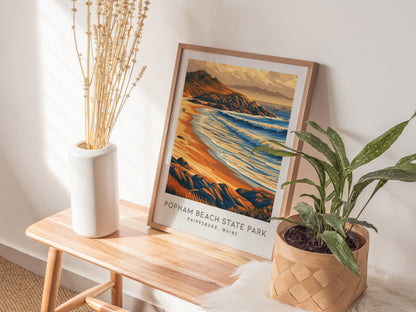 Popham Beach State Park Matte Border Poster | Phippsburg, Maine Coastal Beach Decor — styled in a modern interior