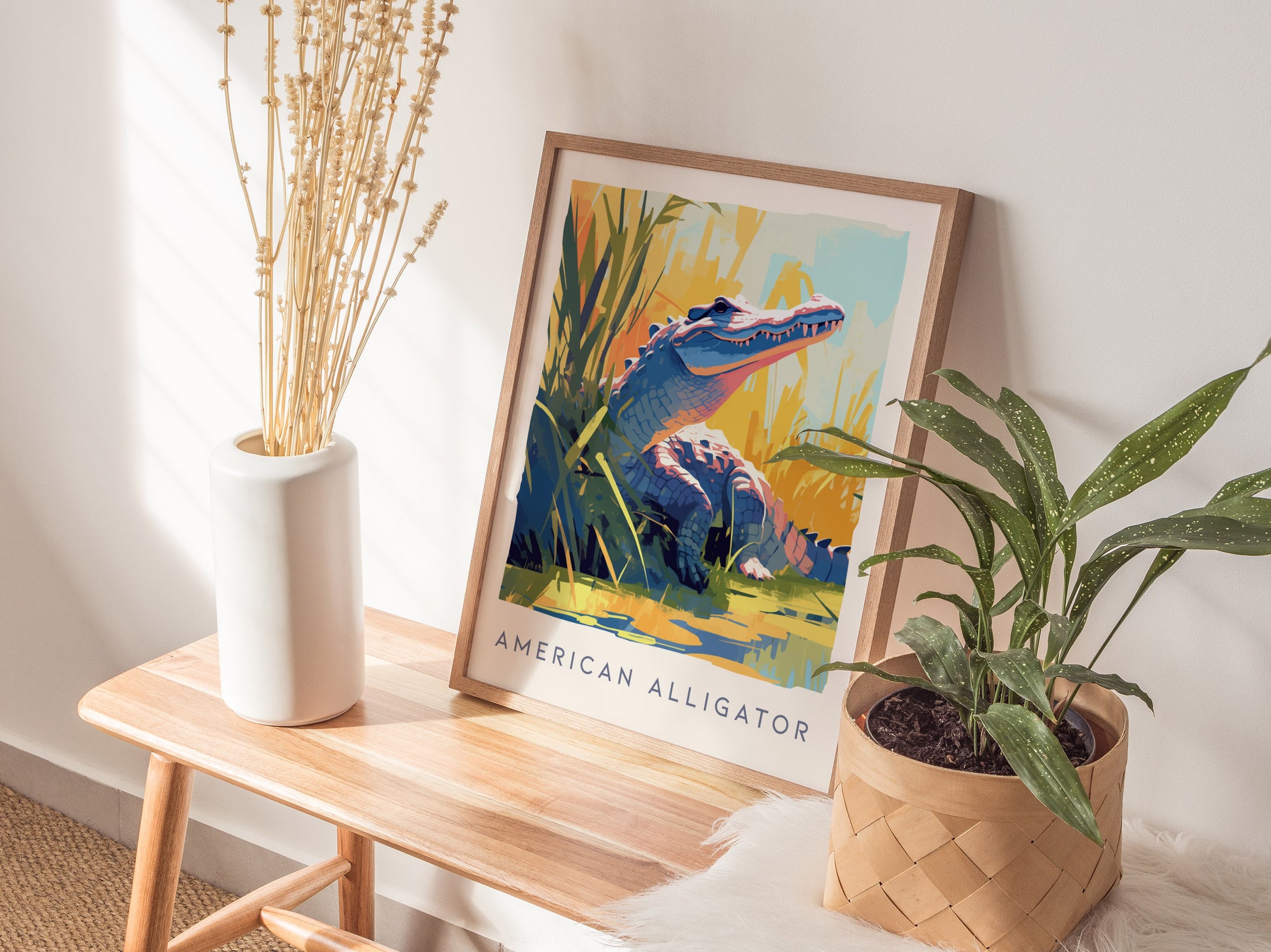 American Alligator Poster | Florida Wildlife Modern Art | Lake House Decor | Framed or Unframed
