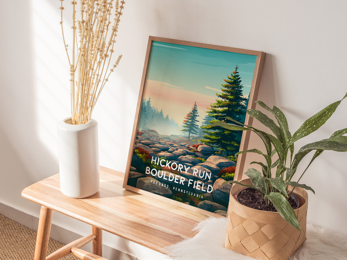 Hickory Run Boulder Field, Poconos, Pennsylvania Poster | Ancient Rocks & Forest Travel Wall Art — styled in a modern interio
