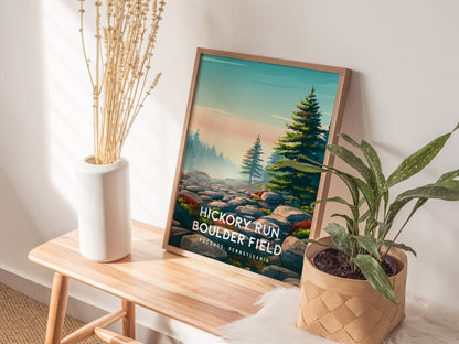 Hickory Run Boulder Field, Poconos, Pennsylvania Poster | Ancient Rocks & Forest Travel Wall Art — styled in a modern interio
