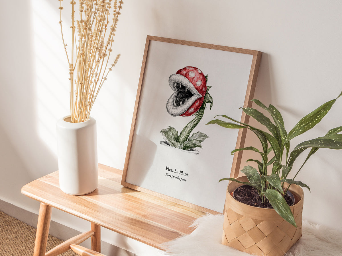 Piranha Plant Poster | Flora Piranha Ferox Pen and Ink Print | Vintage Scientific Illustration Wall Art — styled in a modern