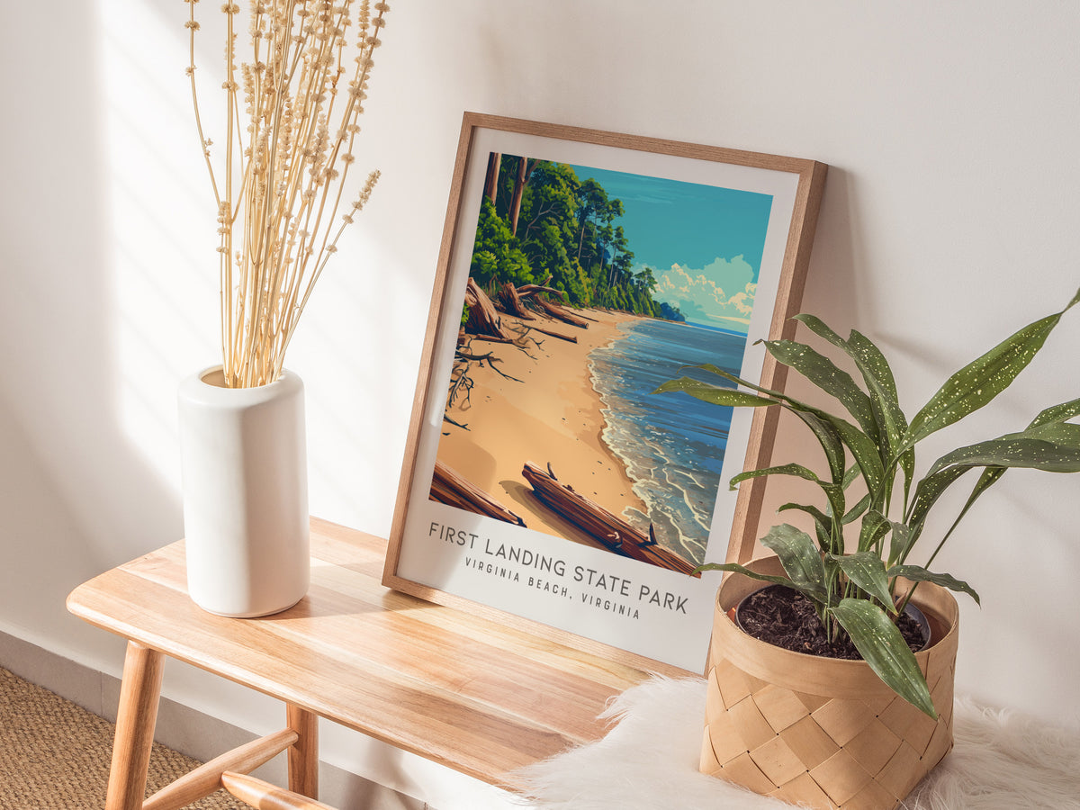 First Landing State Park Matte Border Poster | Virginia Beach, Virginia Coastal Beach Decor — styled in a modern interior