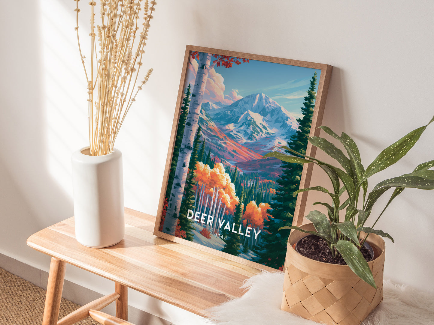 Deer Valley, Utah Poster | Alpine Ski Lodge Mountain Wall Art — styled in a modern interior