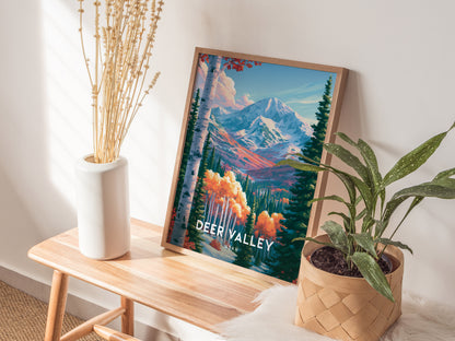 Deer Valley, Utah Poster | Alpine Ski Lodge Mountain Wall Art — styled in a modern interior