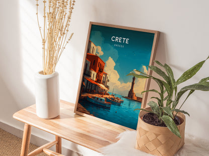 Crete, Greece Poster | Mediterranean Island Destination Print Wall Art — styled in a modern interior