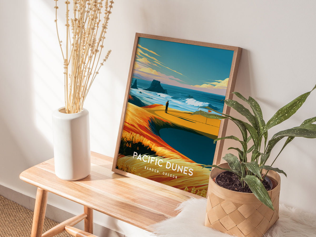 Pacific Dunes, Bandon, Oregon Poster | Links Poster Golfer Gift Wall Art — styled in a modern interior