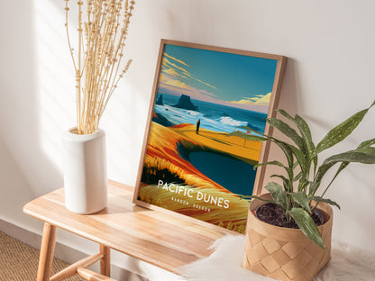 Pacific Dunes, Bandon, Oregon Poster | Links Poster Golfer Gift Wall Art — styled in a modern interior