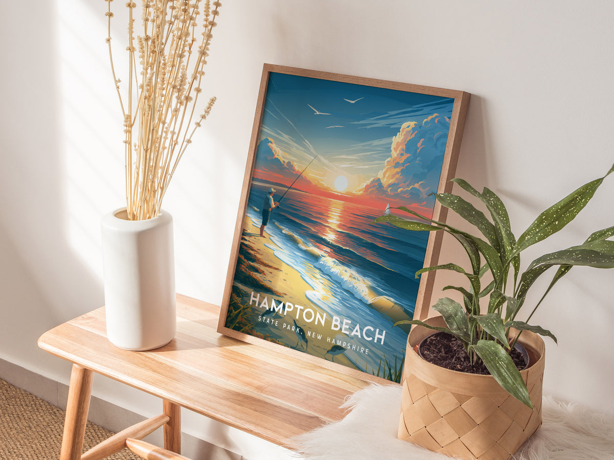 Hampton Beach, New Hampshire Poster | State Park, New Hampshire | State Park Destination Print Wall Art — styled in a modern
