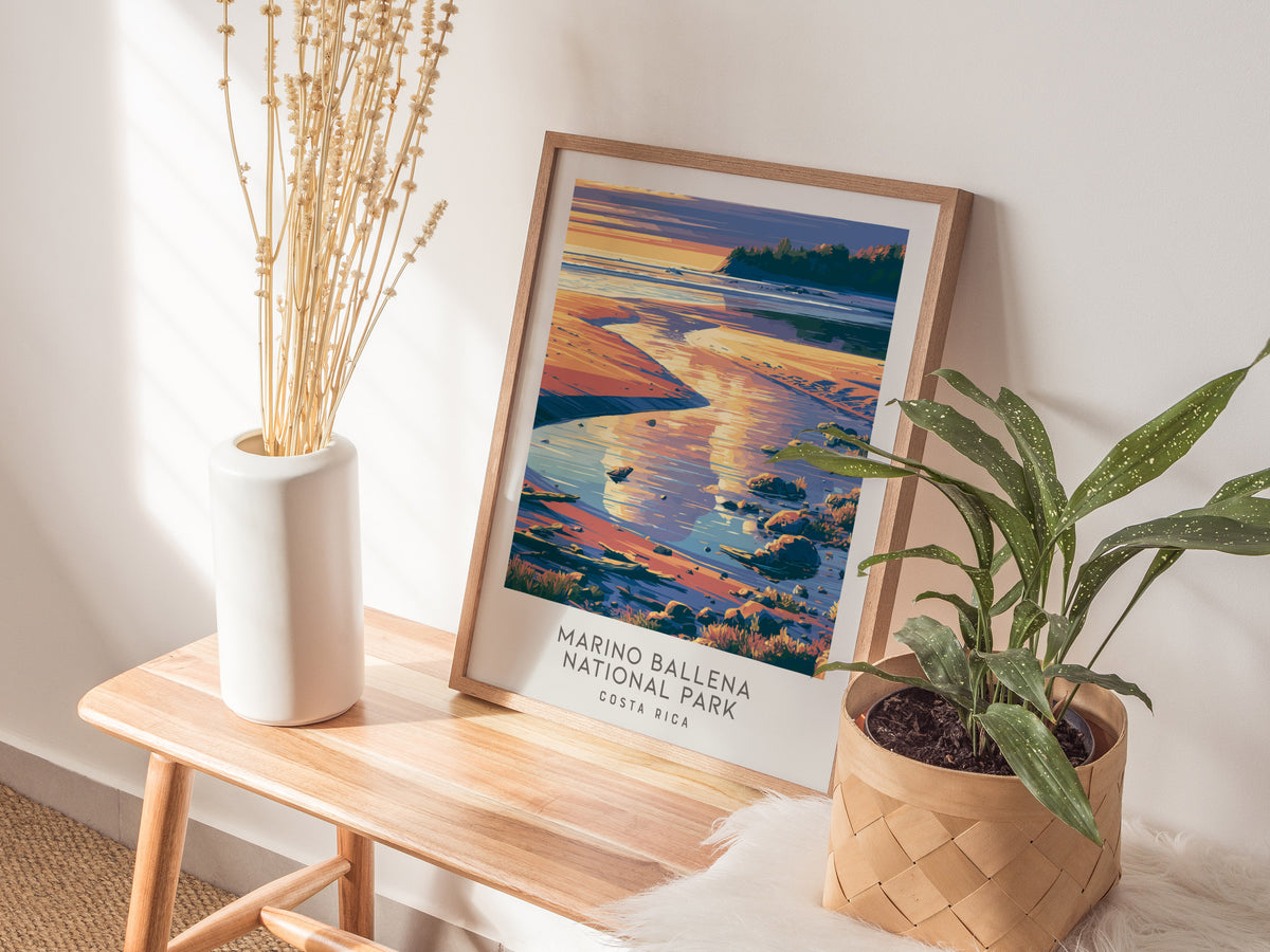 Marino Ballena National Park Matte Border Poster | Costa Rica Travel Wall Art — styled in a modern interior