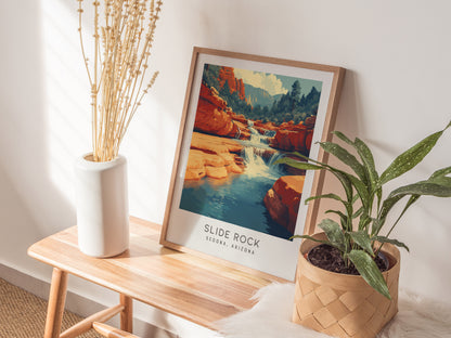 Slide Rock Matte Border Poster | Sedona, Arizona Travel Wall Art — styled in a modern interior