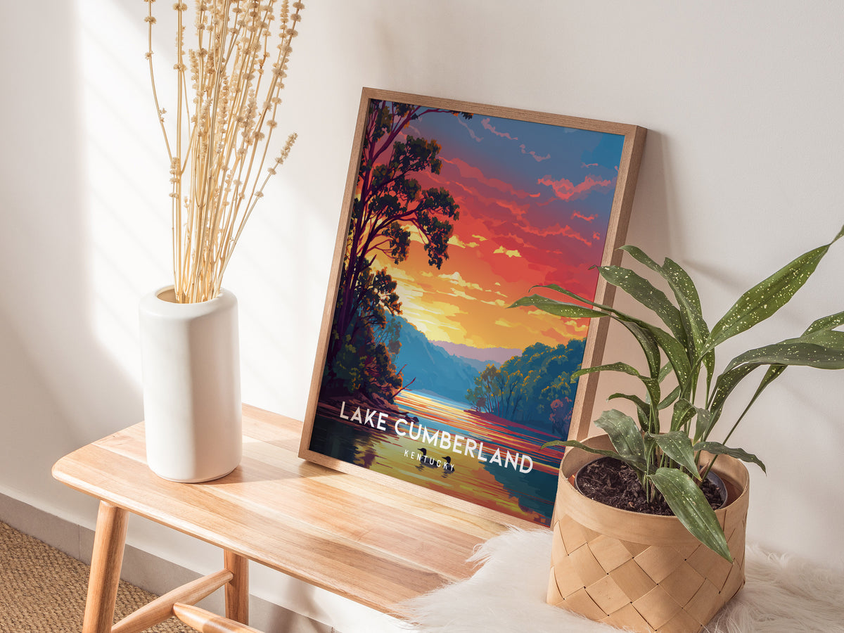 Lake Cumberland, Kentucky Poster | Lakeside Vacation Wall Art — styled in a modern interior