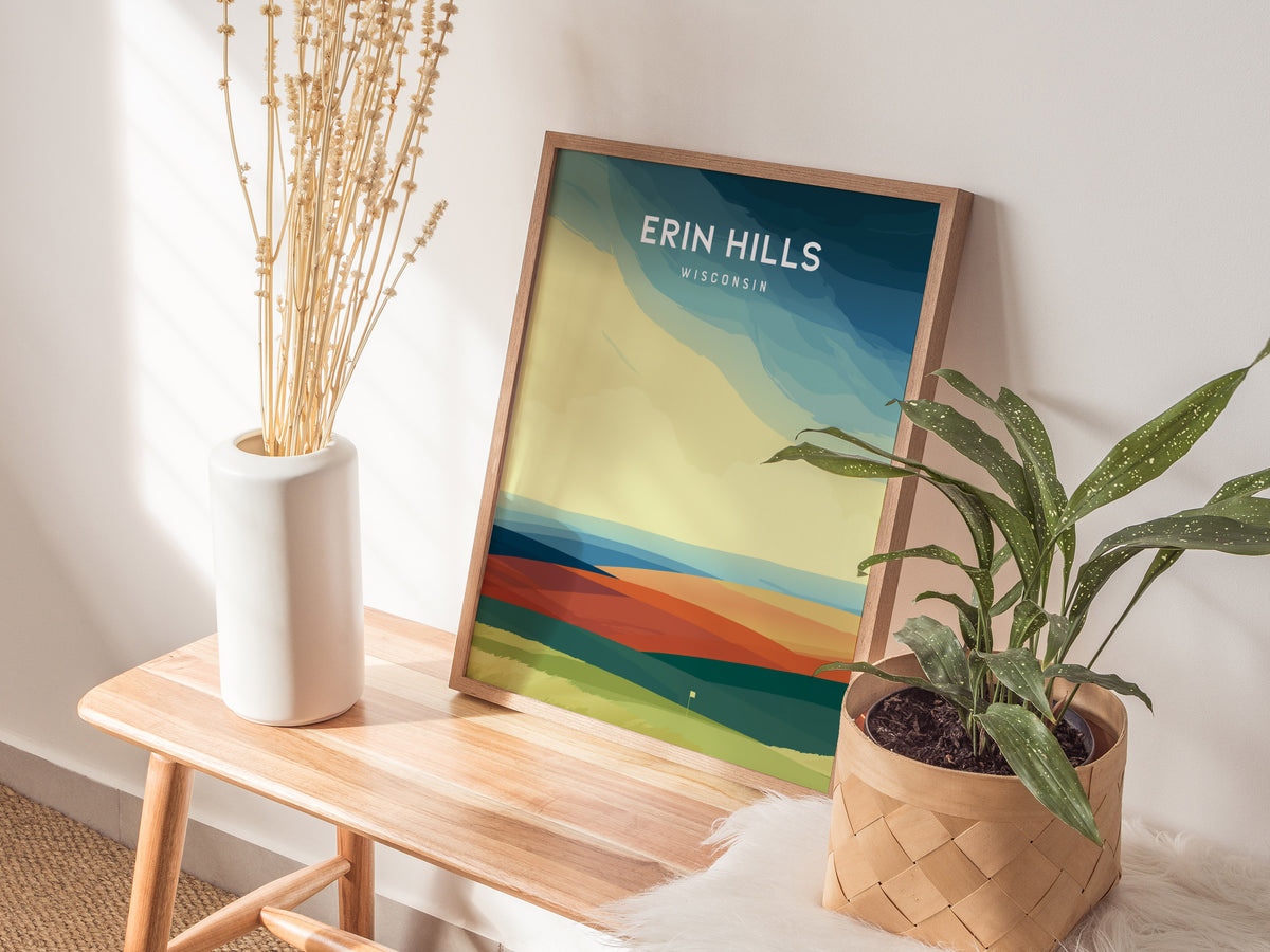 Erin Hills Golf Course, Erin, Wisconsin Poster | Rolling Fairways & Links Poster Wall Art — styled in a modern interior