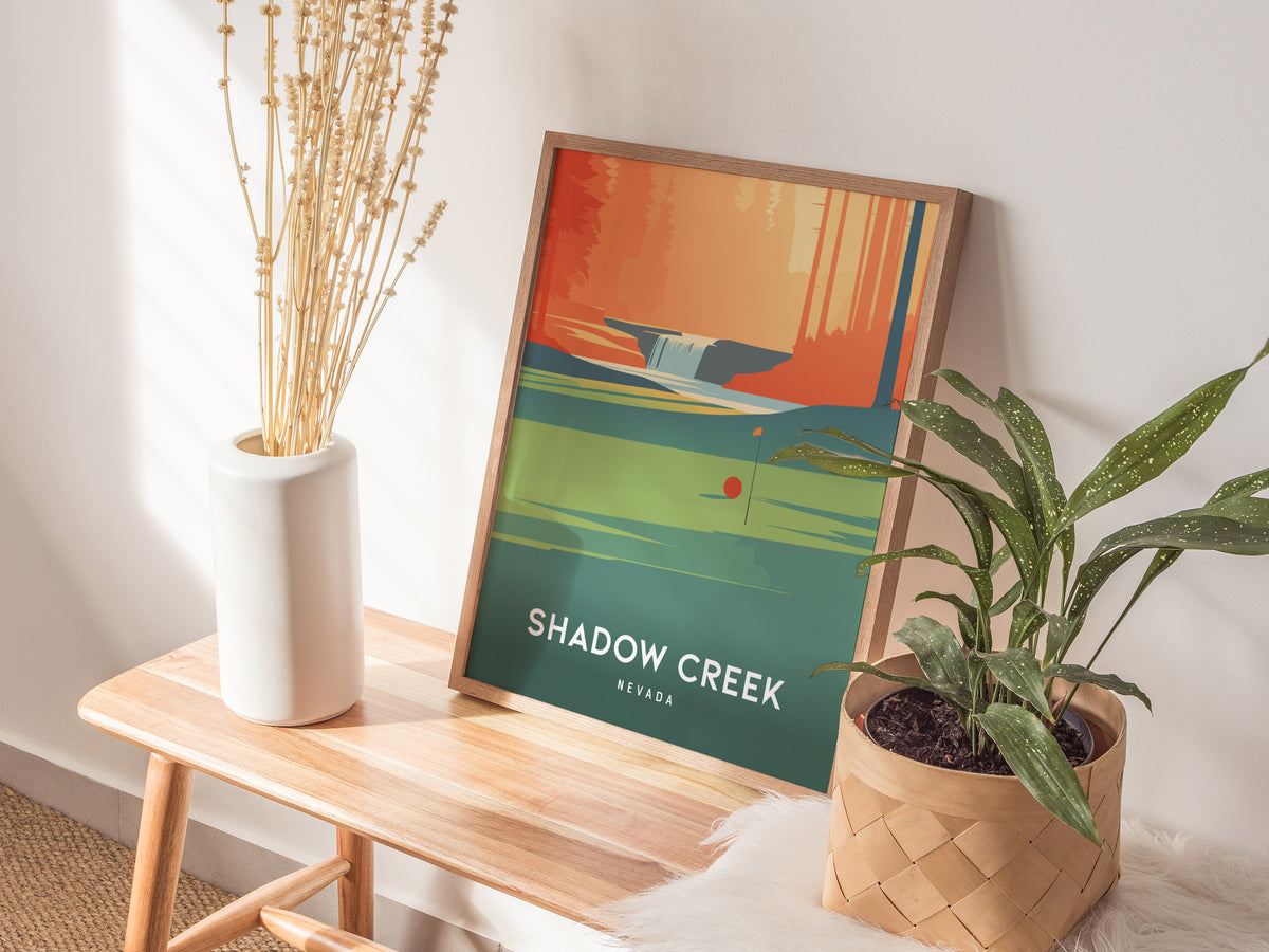 Shadow Creek, Nevada Poster | Desert Fairway Golf Course Print Wall Art — styled in a modern interior