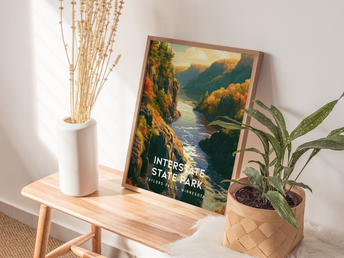 Interstate State Park, Taylors Falls, Minnesota Poster | Rugged River Bluffs Framed or Unframed Wall Art — styled in a modern