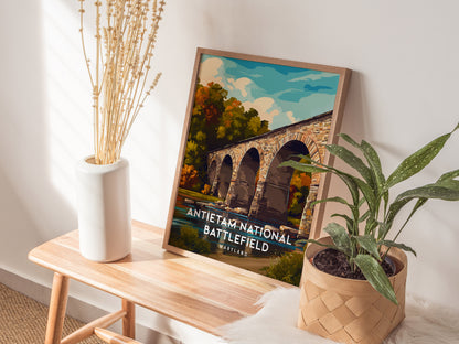 Antietam National Battlefield, Maryland Poster | Civil War Monument & Rolling Fields Wall Art — styled in a modern interior