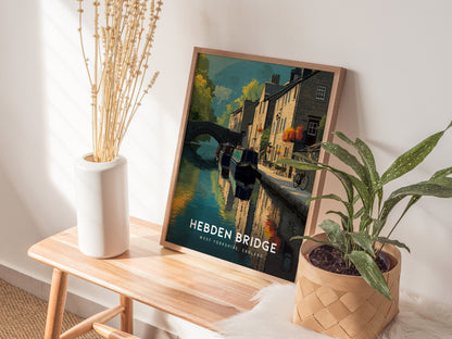 Hebden Bridge Poster | West Yorkshire England Canal Wall Art
