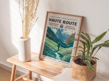 Haute Route, France to Switzerland Poster | Hiker Gift | Alpine Backcountry Trail Wall Art — styled in a modern interior