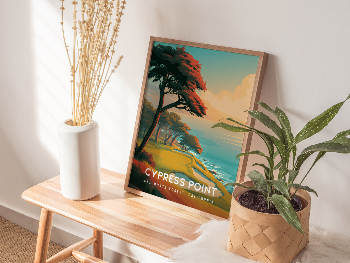 Cypress Point, Del Monte Forest, California Poster | Iconic Links Poster Golf Wall Art — styled in a modern interior