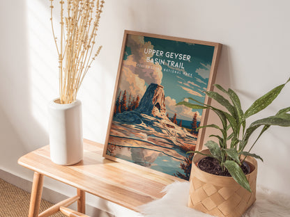 Upper Geyser Basin Trail, Yellowstone National Park Poster | Geothermal Wonders Travel Wall Art — styled in a modern interior