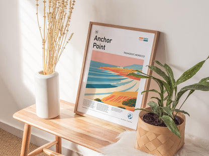 Anchor Point, Taghazout, Morocco Poster | Surf Wall Art & Coastal Vibes Print — styled in a modern interior