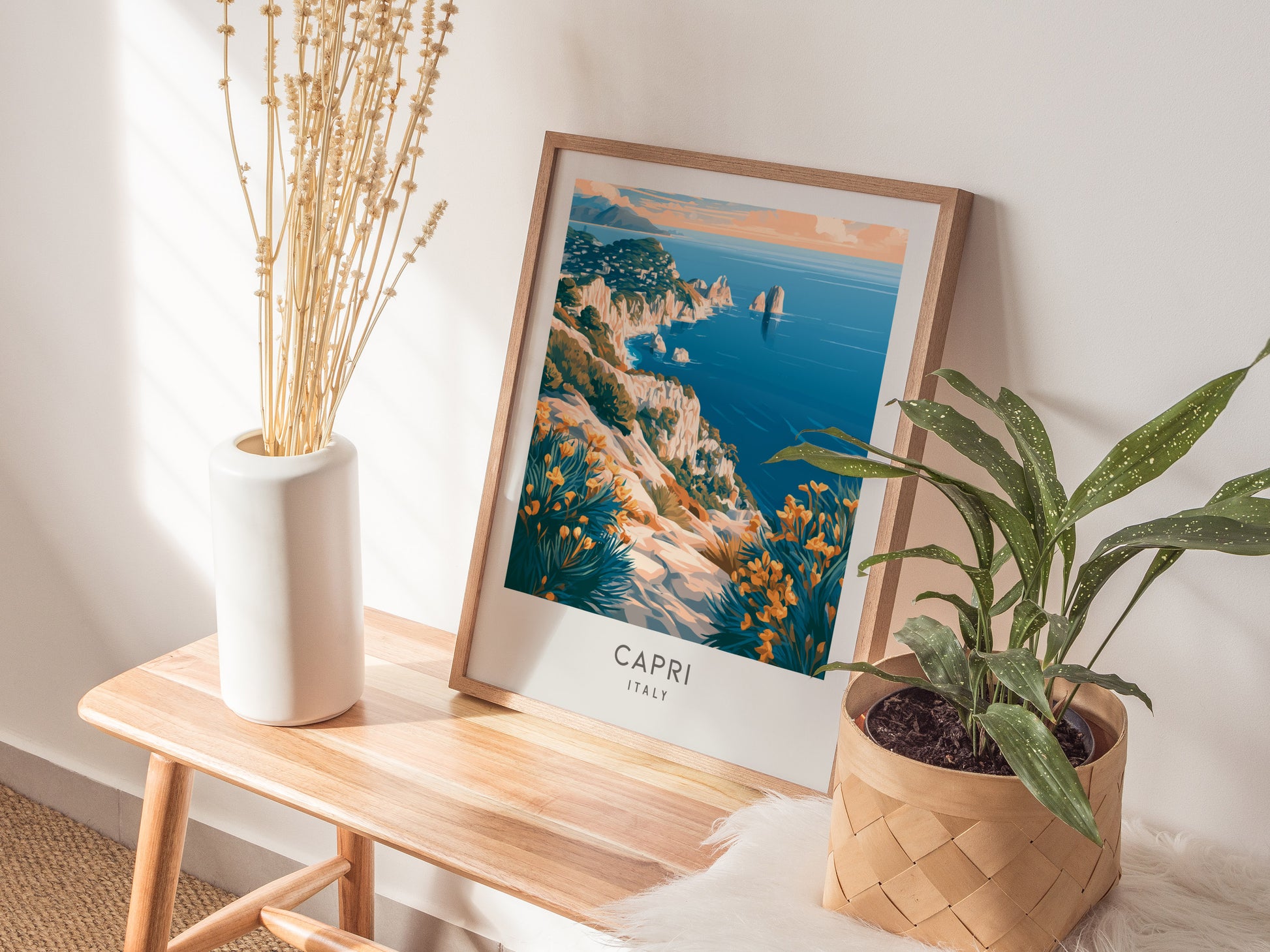 Capri Matte Border Poster | Italy Travel Wall Art — styled in a modern interior