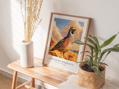 Northern Bobwhite, Colinus virginianus Poster | Quail Bird Wall Art Wildlife Print — styled in a modern interior