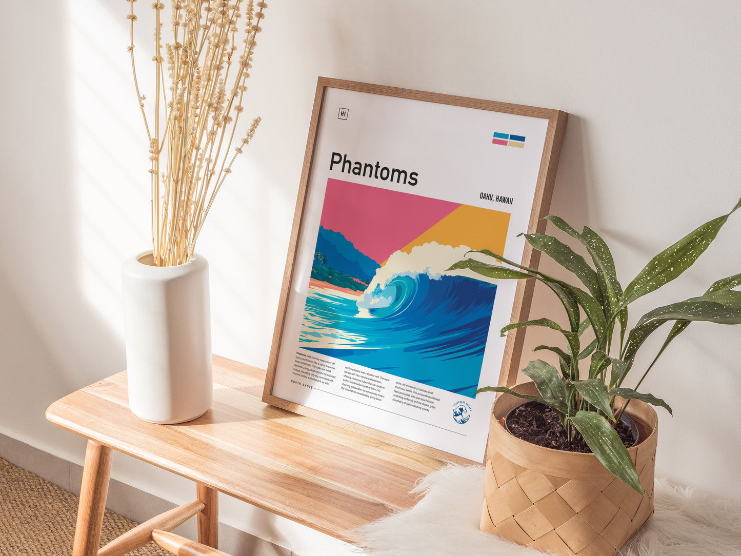 Phantoms, Hawaii Poster | Powerful North Shore Surf Wall Art — styled in a modern interior