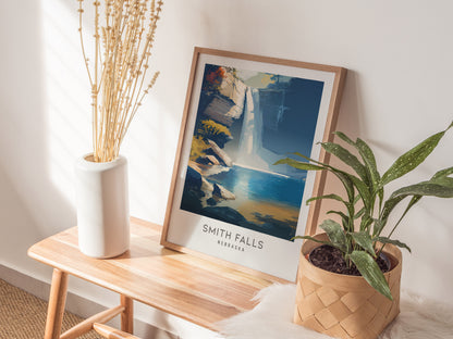 Smith Falls Matte Border Poster | Nebraska Travel Wall Art — styled in a modern interior