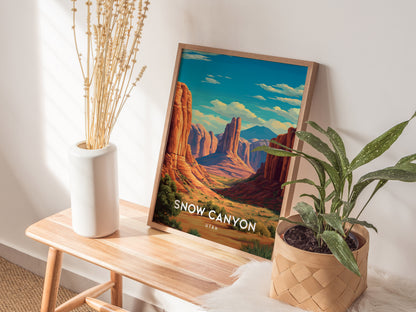 Snow Canyon, Utah Poster | Red Rock Desert Destination Print Wall Art — styled in a modern interior