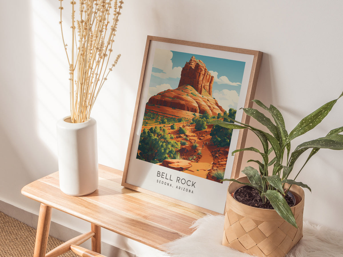 Bell Rock Matte Border Poster | Sedona, Arizona Travel Wall Art — styled in a modern interior