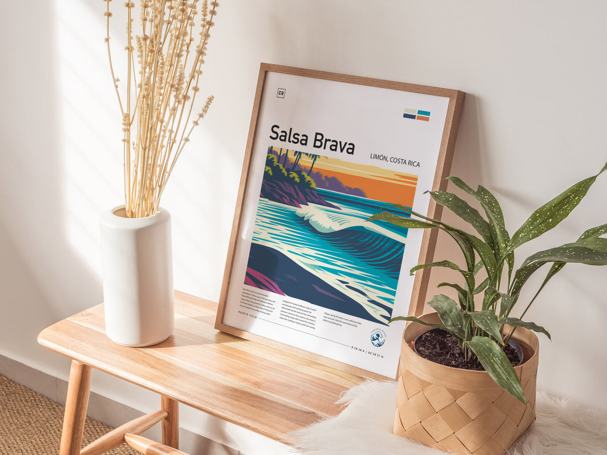 Salsa Brava, Limón, Costa Rica Poster | Caribbean Surf Wave Print Wall Art — styled in a modern interior