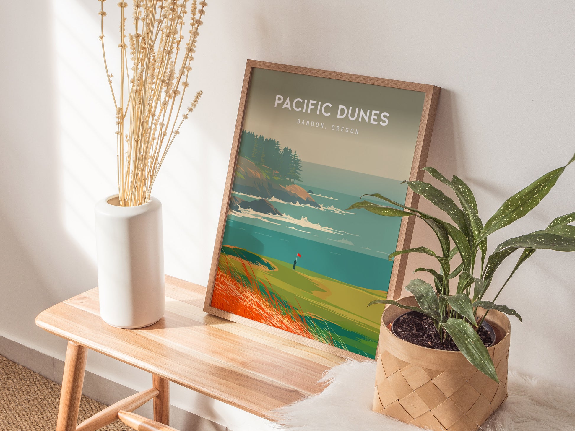 Pacific Dunes, Bandon, Oregon Poster | Links Poster Golfer Gift Wall Art — styled in a modern interior