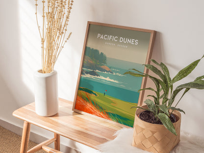 Pacific Dunes, Bandon, Oregon Poster | Links Poster Golfer Gift Wall Art — styled in a modern interior