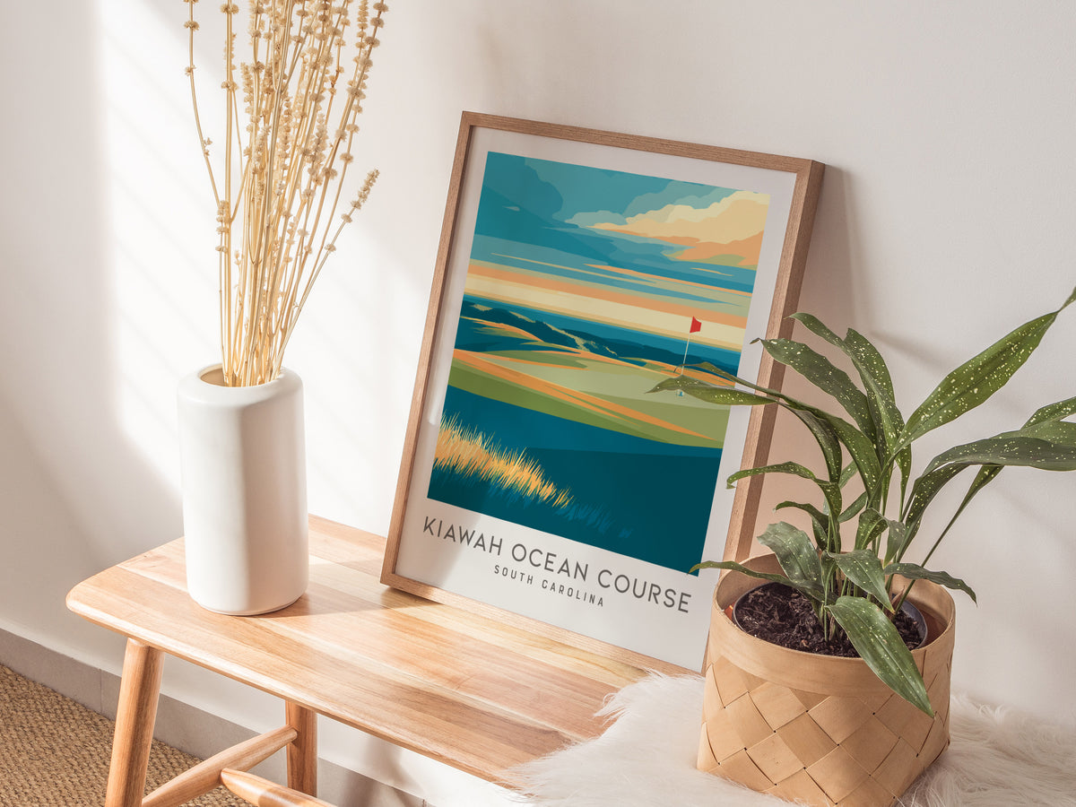 Kiawah Ocean Course Matte Border Poster | South Carolina Golf Wall Art & Framed or Unframed — styled in a modern interior