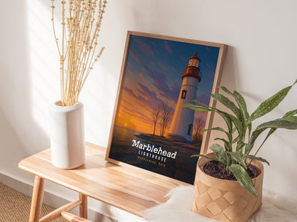 Marblehead Lighthouse, Ohio Poster – Lake Erie Sunset Art, Framed or Unframed, Nautical Wall Decor, Great Midwest Gift, Airbnb Home Decor - Swell Scenes