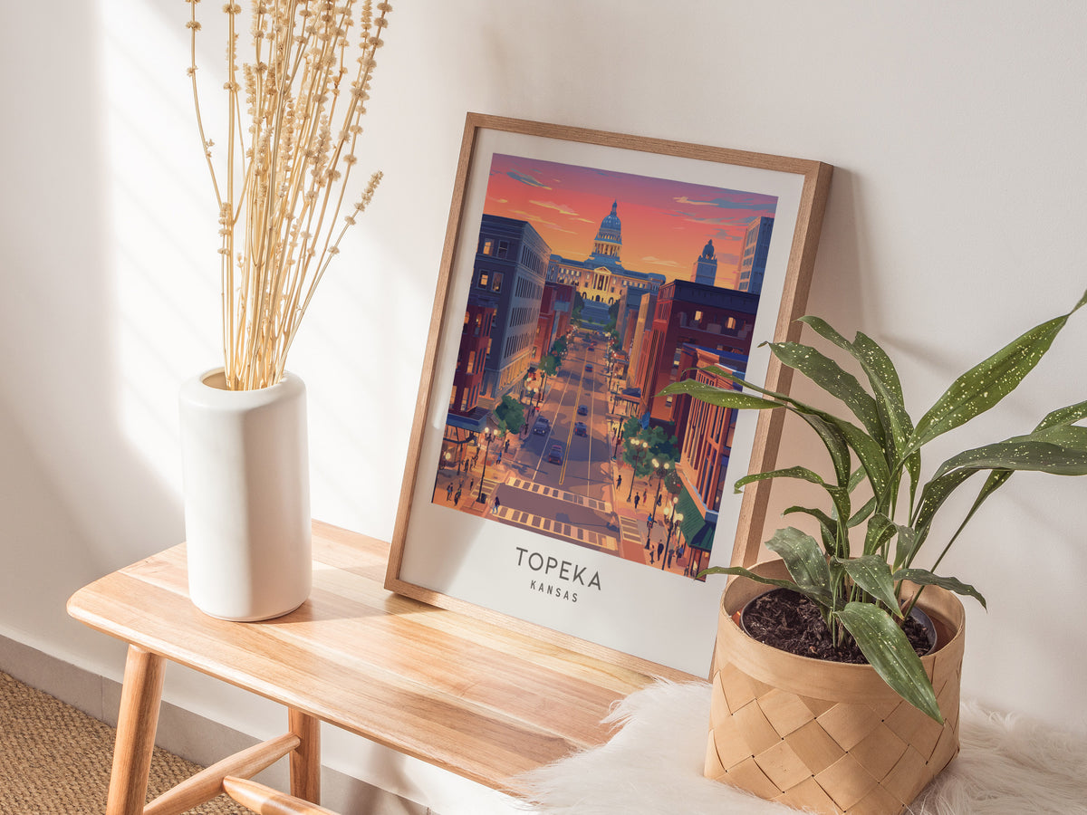 Topeka Matte Border Poster | Kansas Destination Print Framed or Unframed — styled in a modern interior