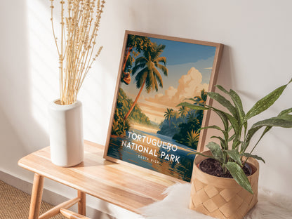 Tortuguero National Park, Costa Rica Poster | Sea Turtle & Rainforest Canal Wall Art — styled in a modern interior