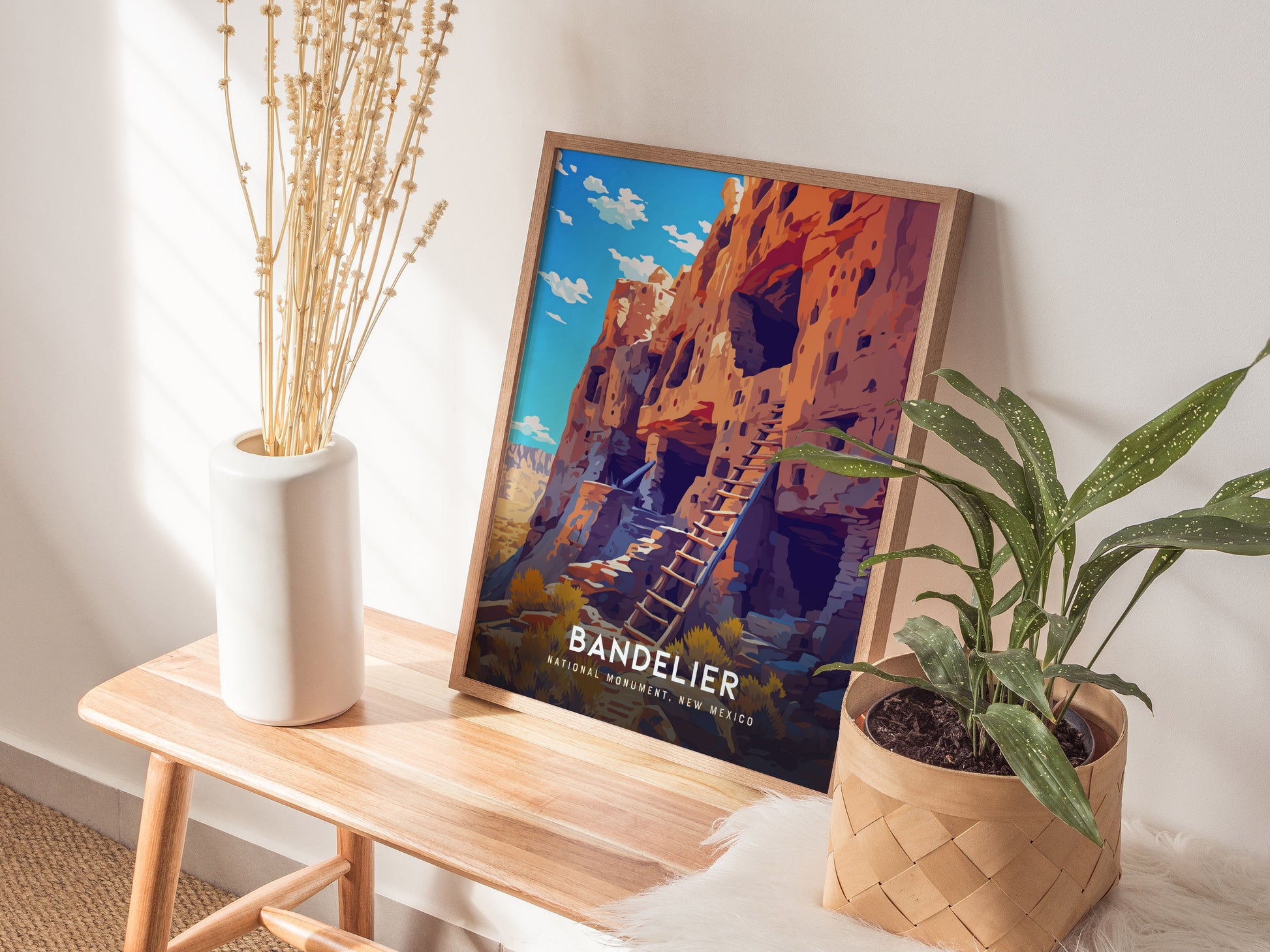 Bandelier National Monument Poster | New Mexico Pueblo Ruins Southwest Wall Art | Framed or Unframed