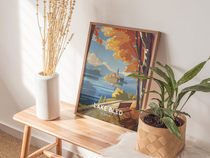 Lake Bled, Slovenia Poster | Alpine Island Church Destination Print Wall Art — styled in a modern interior