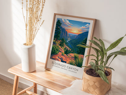 Eldorado Canyon Matte Border Poster | Eldorado Springs, Colorado Destination Print — styled in a modern interior