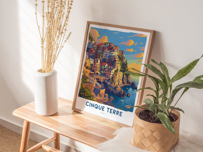 Cinque Terre Poster | Italian Riviera Coastal Wall Art | Framed or Unframed