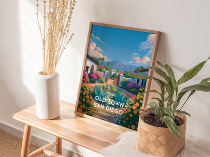 Old Town San Diego, California Poster | Historic Adobe & Fiesta Charm Wall Art — styled in a modern interior