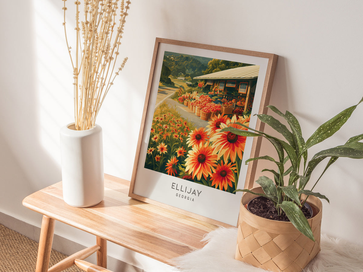Ellijay Matte Border Poster | Georgia Travel Gift Vacation Wall Art — styled in a modern interior